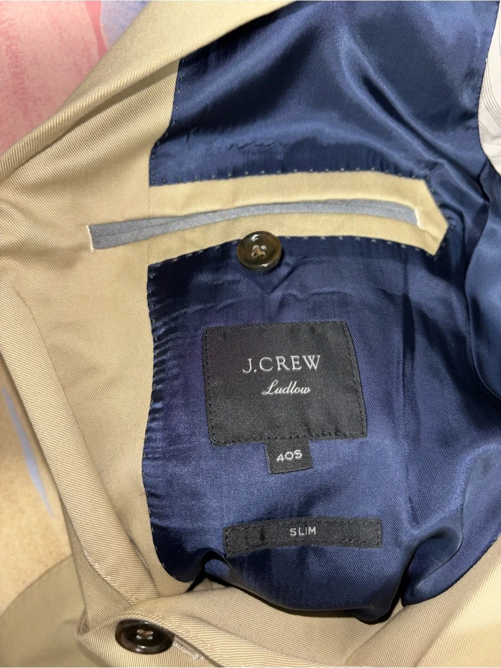 J. Crew Ludlow Slim tan Italian Suit (Jacket/Pants) size 40S cotton